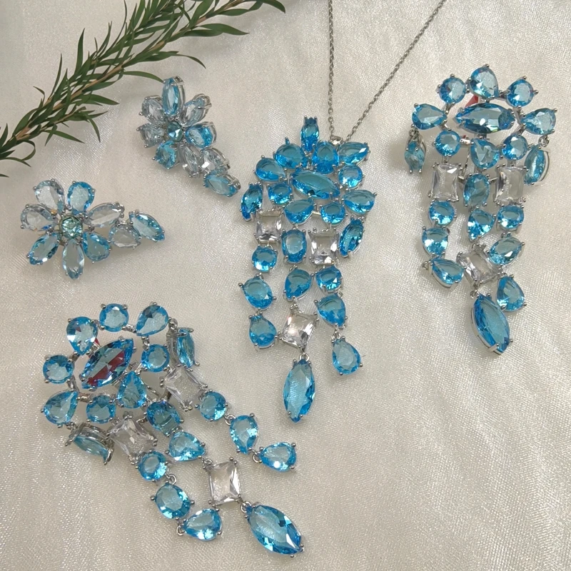 Женский Комплект Ювелирных Изделий SW Gema Серьги И Ожерелье Смешанной Огранки С