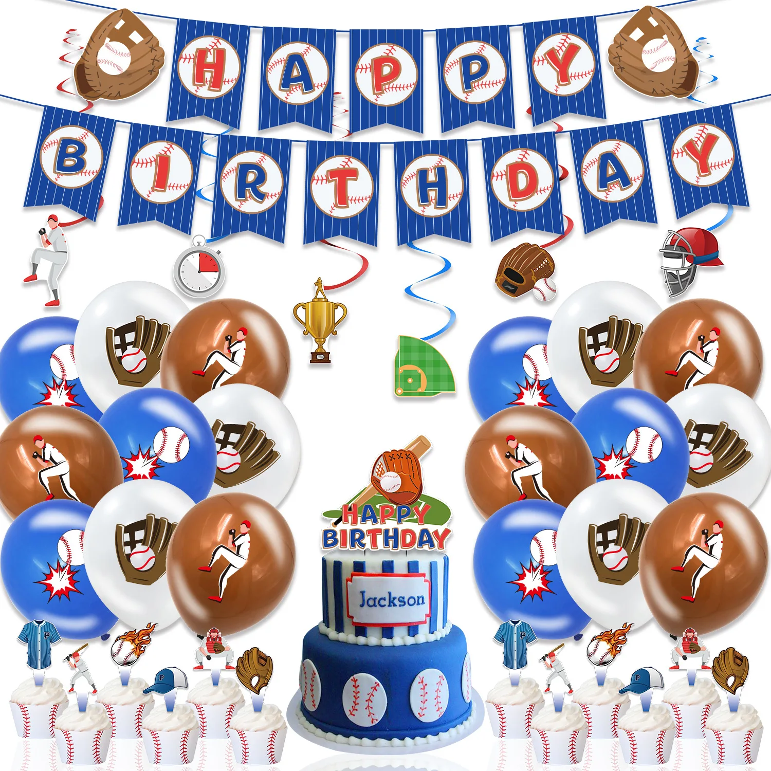 

Baseball Theme Birthday Party Decoration Balloons Set Paper Banner Cake Topping Balloon School Scene Layout Helium Globos Toy