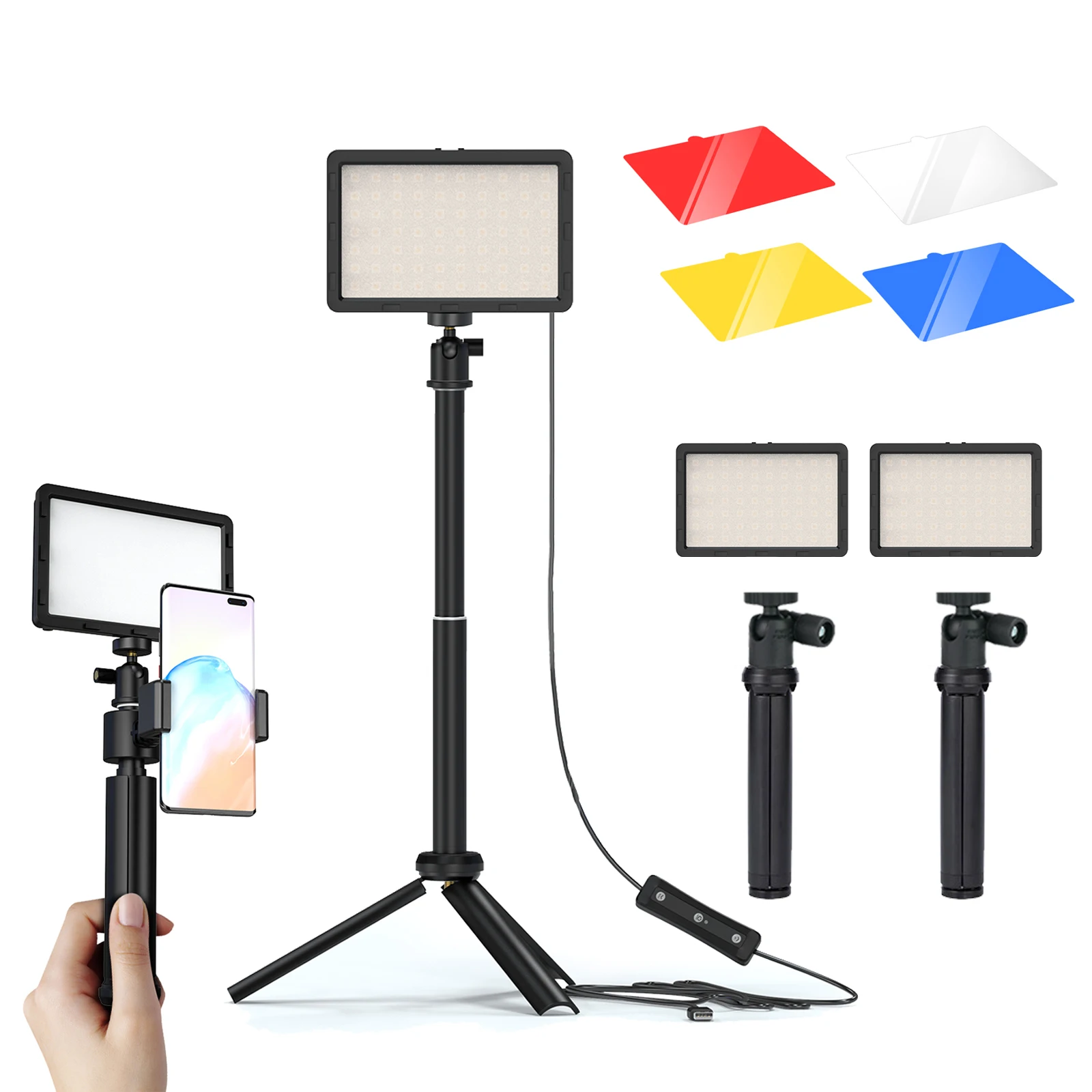 

LED Video Light Panel Photo Studio Lighting Photography Lamp Kit With Tripod Stand RGB Filters For Shoot Live Streaming Youbube