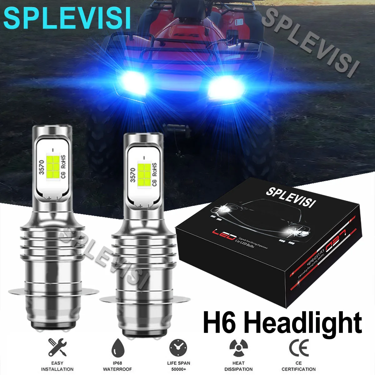 

2PCS Ice Blue 35W LED Headlight Bulbs For Honda Rancher350 4x4 2x4 ES2000-200 Fourtrax TRX300FW1988-2000Sportrax TRX400EX1999-08