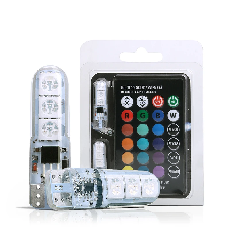 

RGB T10 W5W LED Bulbs With Remote Controller 5050 6SMD Auto License Plate Light Reading Lamp Car Interior Light Strobe Flash 12V