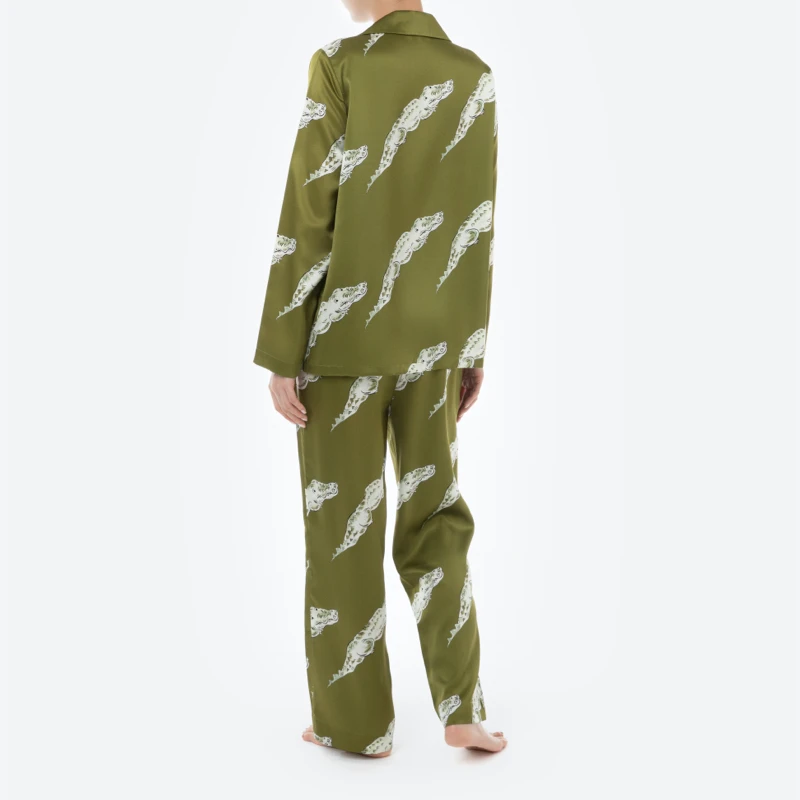 Милый пижамный комплект из 100% тутового шелка с зеленым крокодилом 22 мм шелковая