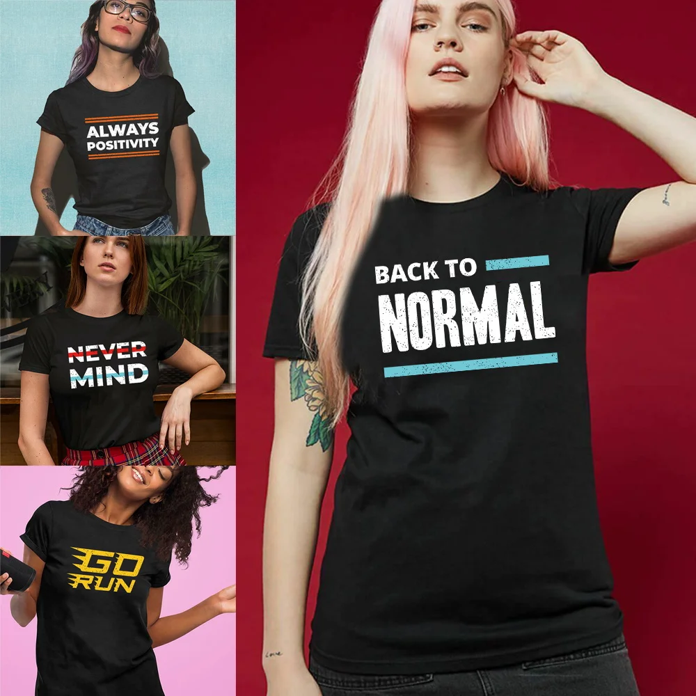 

T-Shirt Phrase Print T Shirt Women Black Shirts Fashion Round Neck Short Sleeve Summer Tees Casual Commuter Top Printed Clothing