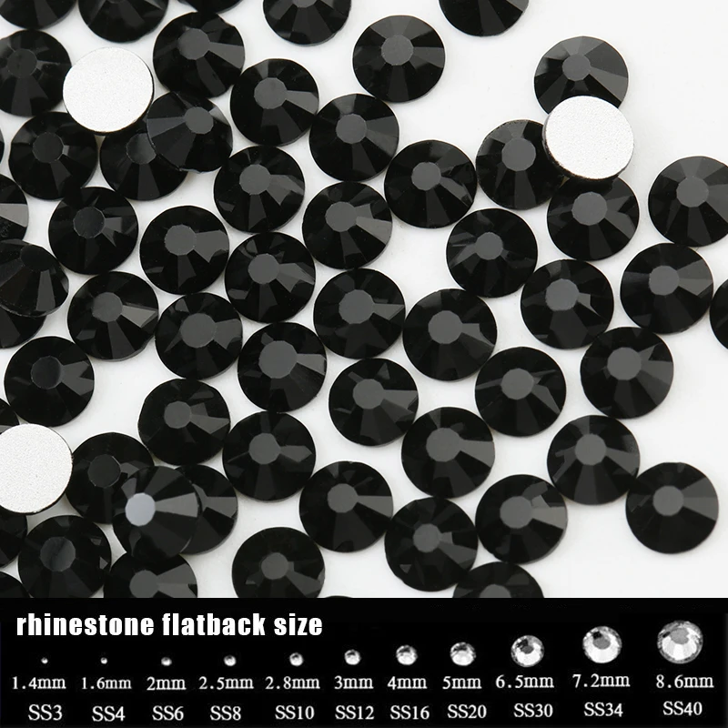 

SS3-SS40 Jet/Black Crystal Glass Rhinestone for Nail Art Flatback Non Hotfix Glue on Rhinestones Strass Sewing & Fabric Garment