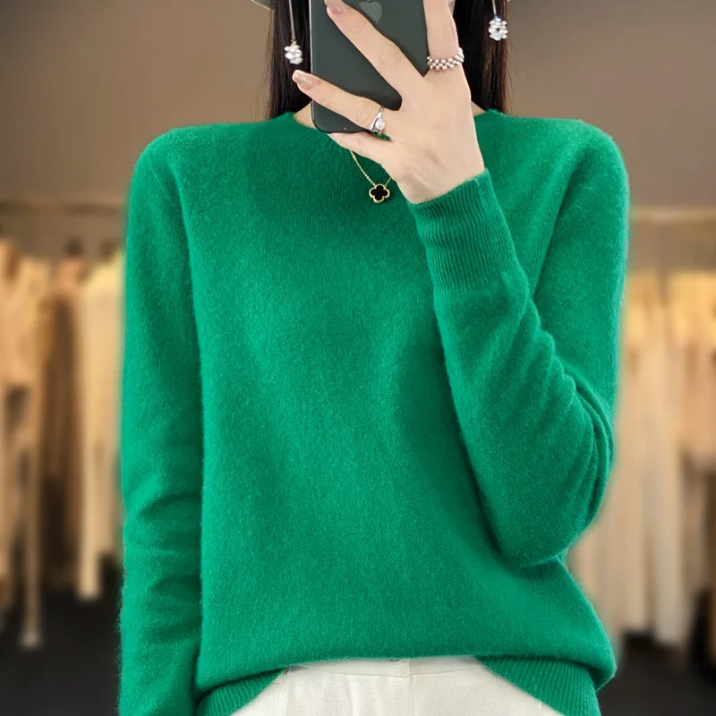 Женский шерстяной свитер с круглым вырезом вязаный пуловер из 100%-ной шерсти