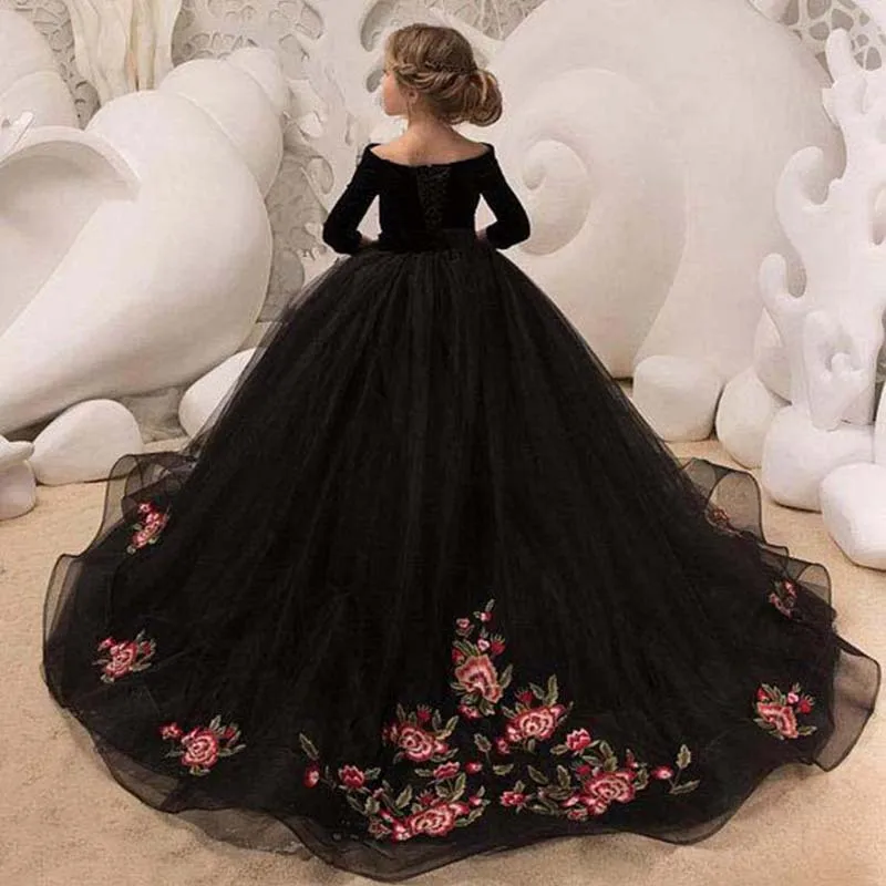 Flower Princess Dress For Weddings Ball Gown Lace Sleeve Elegant Children Dresses Party Birthday Stage show Girl perform Dress enlarge