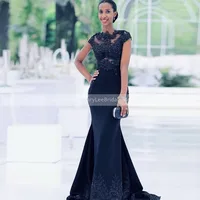 Black Mermaid Bridesmaid Dresses Illusion Beaded Lace Applique Cap Sleeve Long Wedding Guest Dress Maid Of Honor Gowns for Women