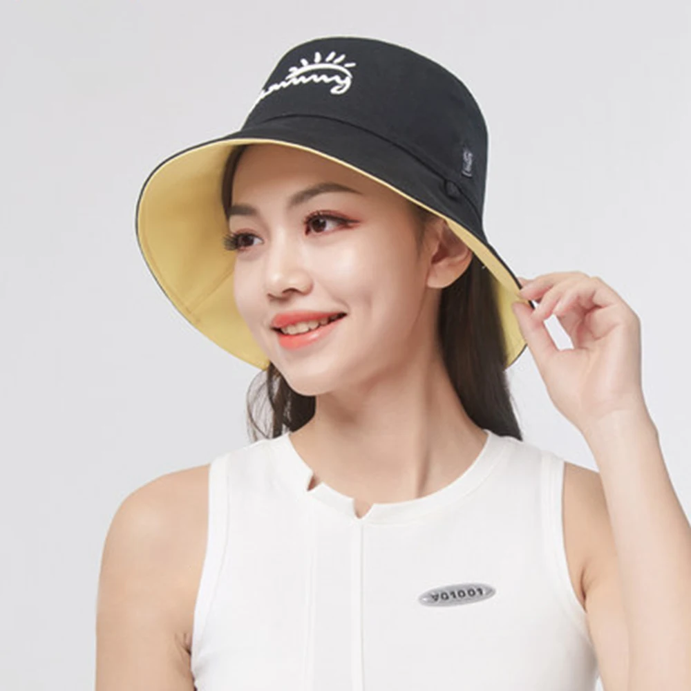 

US Stock OhSunny Women Double-Sided Cap Solid Color Anti UV Sunscreen Bucket Hats For Foldable Reversible Fisherman Hat