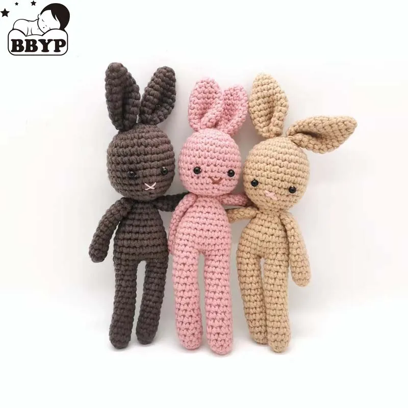 22cm Knitted Rabbit Doll Stuffed Plush Animals Toy Baby Soothing Sleeping Doll Rattle Handmade Crochet Gifts Child Toy