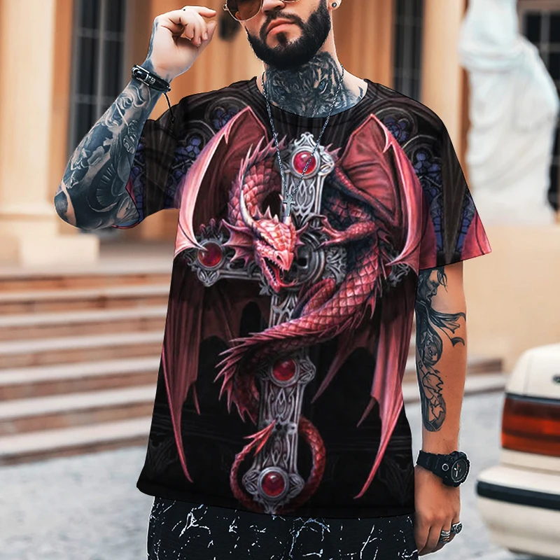 

2022 Ancient Dragon Variation 3D Printing Men's T-shirt High-quality Lycra Polyester Fabric Round Neck Top Oversized S-5XL
