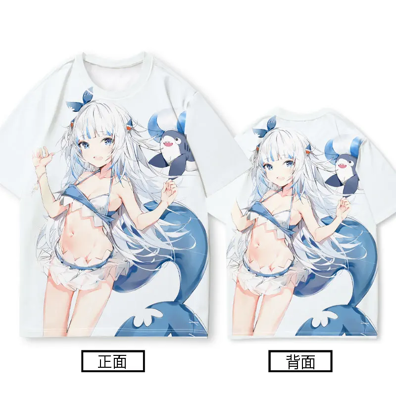 Фото Hololive VTuber Kawaii Gawr Gura Футболка для косплея 3D принт Детские футболки с аниме Мужчины Женщины Футболка с короткими рукавами и круглым вырезом Топы в стиле Харадзюку №5
