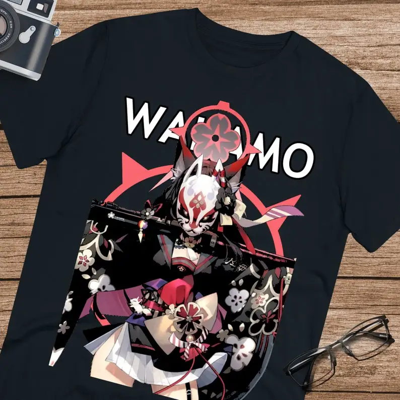 Вакамо голубая архивная рубашка веер унисекс Ультра хлопковая футболка