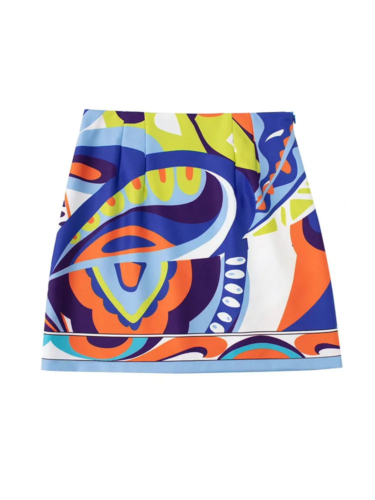 

Женская короткая юбка с принтом PB & ZA, винтажная юбка с высокой талией и боковой молнией, модель 7661015 на лето, 2022