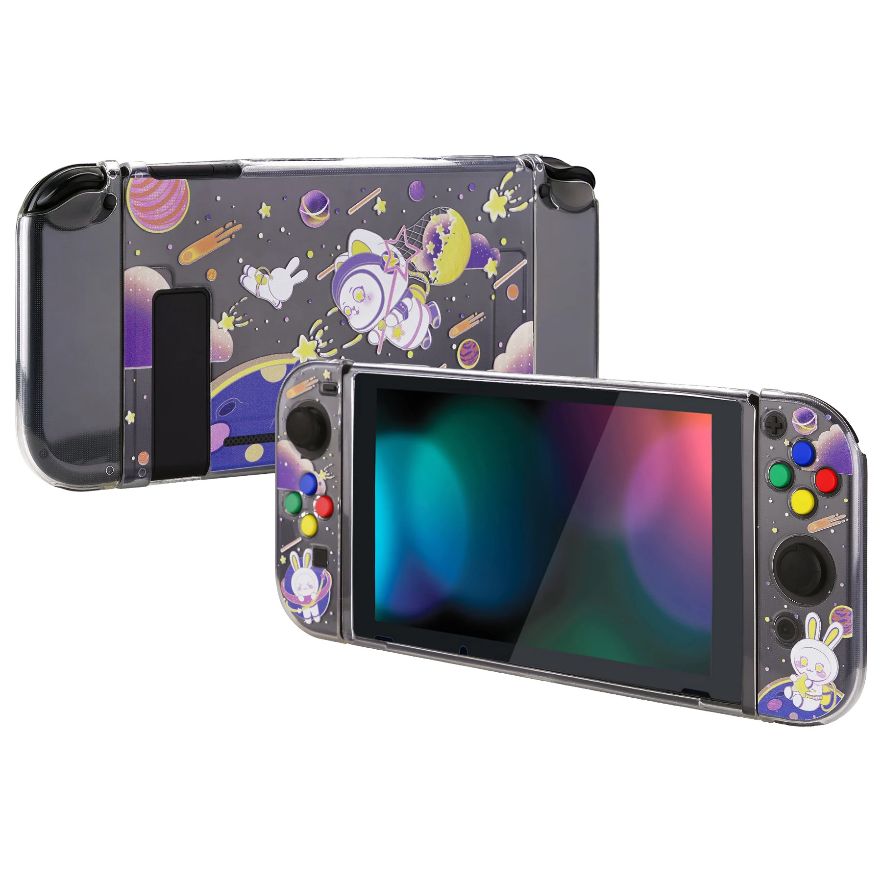 Прозрачный защитный чехол PlayVital для Nintendo Switch с крышкой кнопки направления ABXY-Space