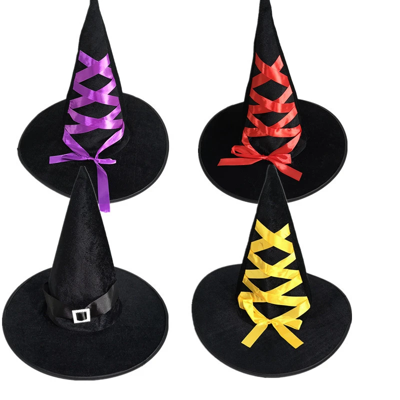 

Witch Hats Masquerade Ribbon Wizard Hat Cosplay Halloween Costume Party Birthday Carnival Witches Adult Kids Top Hats
