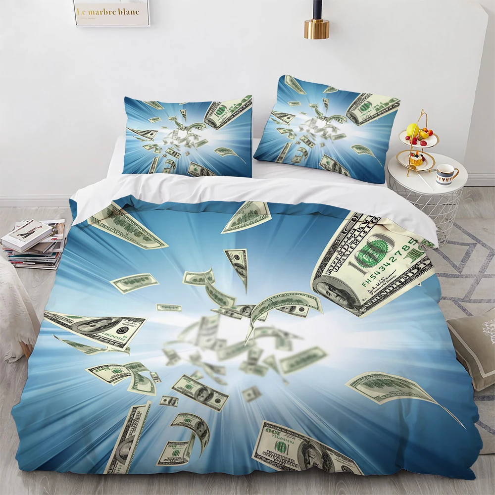 

Personality Money Pattern Quilt Cover Wealth Series Dormitory Bedding Set 2/3Pcs Full Size Teens All Seasons Bedroom Bedclothes