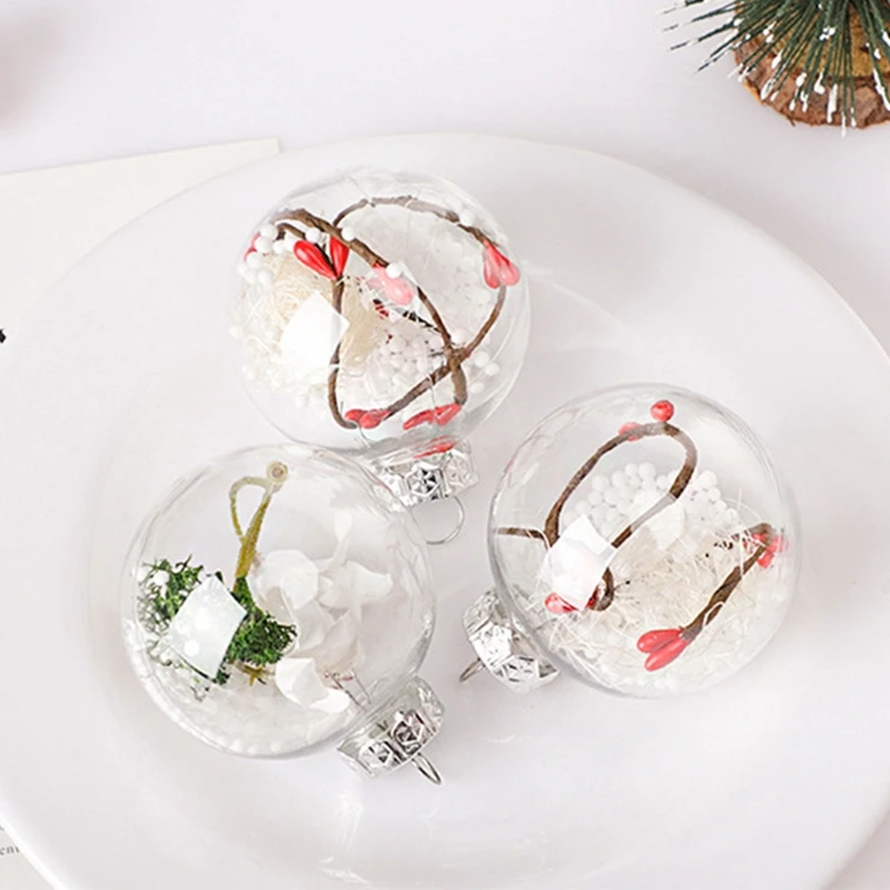 

Рождественский прозрачный шар M17D 12 шт./компл., заполненный цветок, красная ягода, поделки, украшение для рождественской елки, дома, фестиваля...