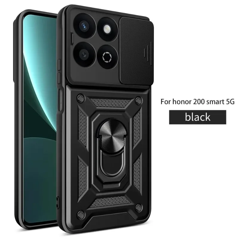 Slide Lens Protection Back Case for Honor 200 Smart 5G Pro 90 Lite Magnetic Ring Stand Holder Cover X7C 4G X6B X9A