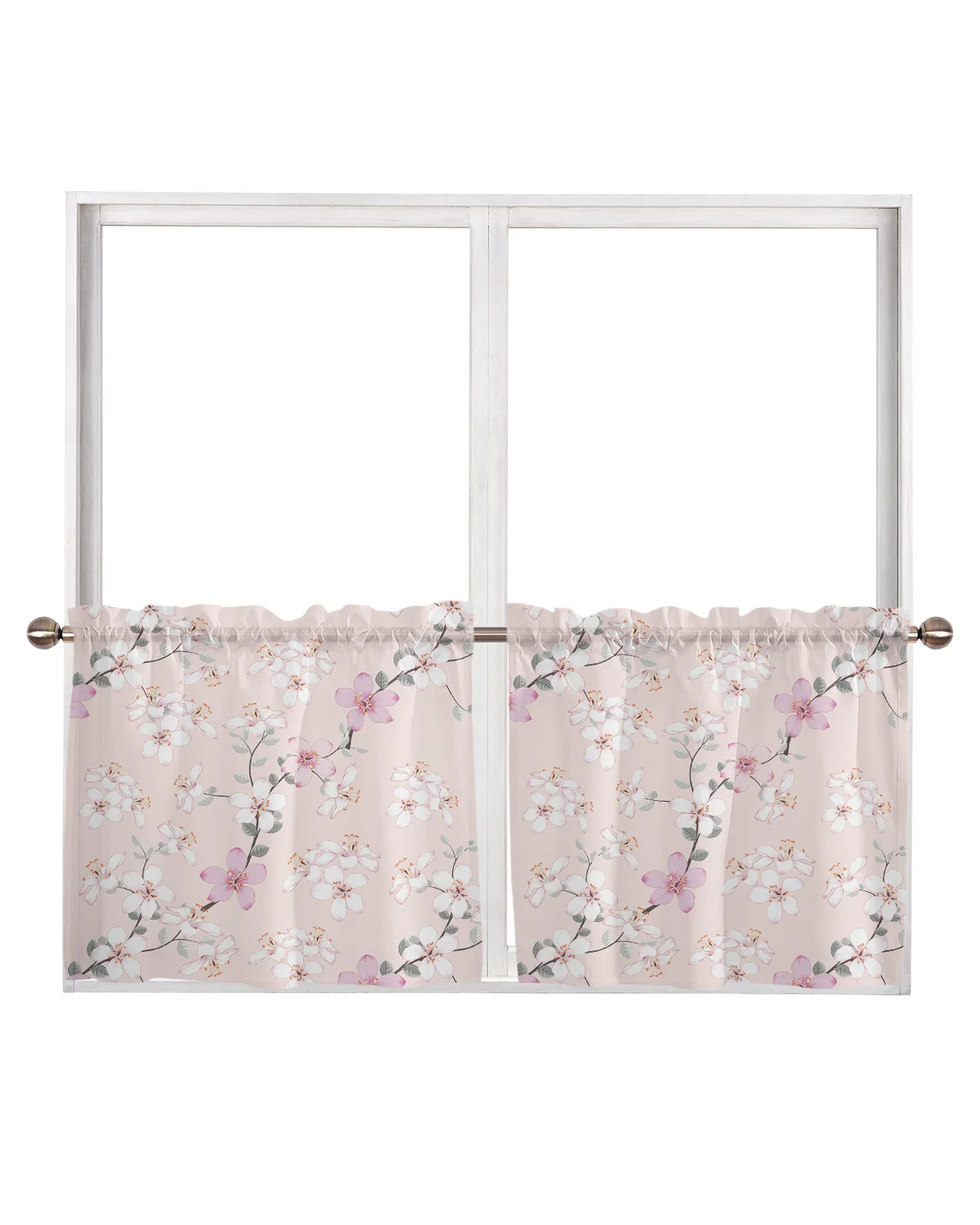 Весенние прозрачные шторы с розовыми цветами персика Короткие Занавески для