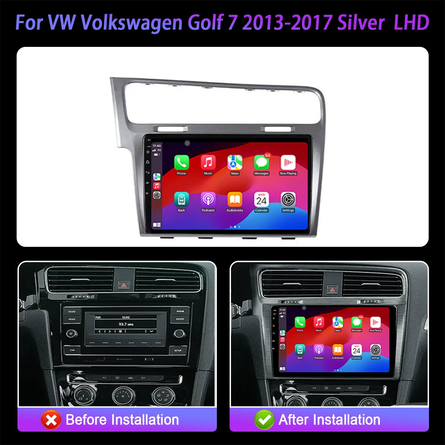 Фото Для VW Volkswagen Golf 7 2013-2017 серебристый LHD автомобильный радиоприемник видео Android 14 WIFI навигация GPS BT мультимедиа стерео 2K QLED экран №2