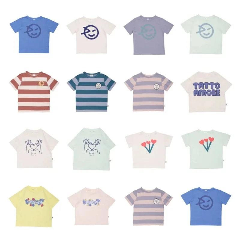

EnkeliBB Wyn 23 SS, летняя Классическая Детская футболка для лица, модная брендовая детская футболка для мальчиков, дизайнерская одежда для девочек...