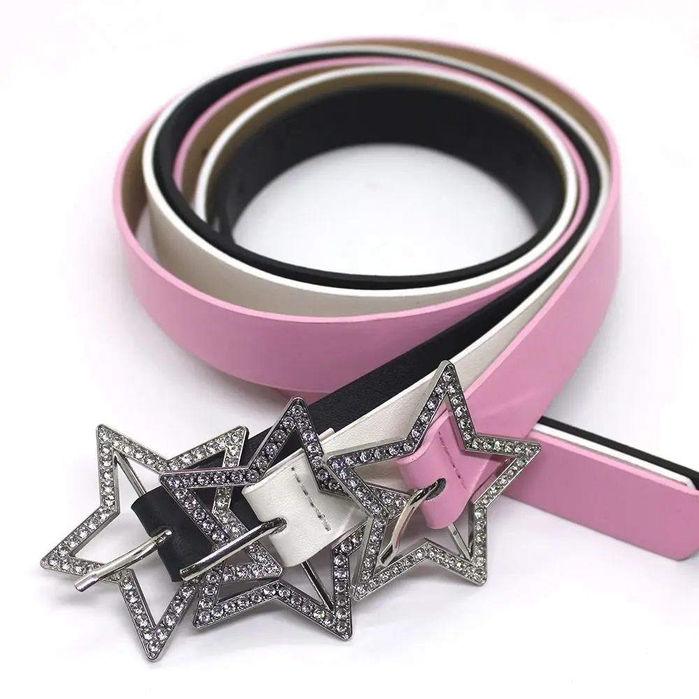 Rhinestone Five Pointed Star Width Waist Belt Adjustable Waistband Women Waist Belt Corset Belt Star Buckle Belt