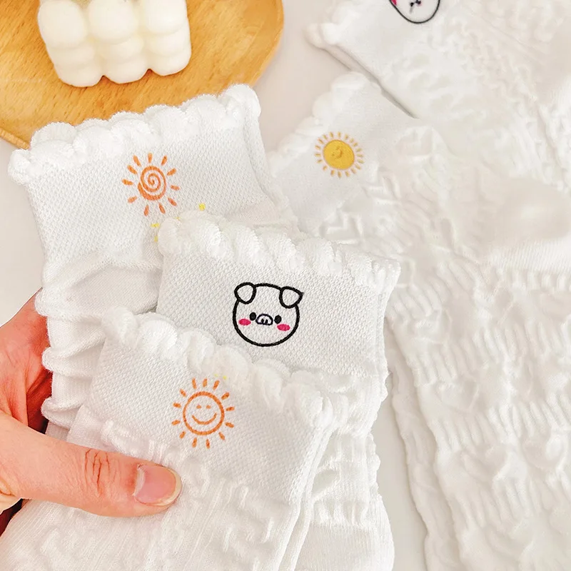 5 Pairs of Kawaii Short Lace Socks - Japanese Spring and Summer Thin Openwork Cotton Cute Socks