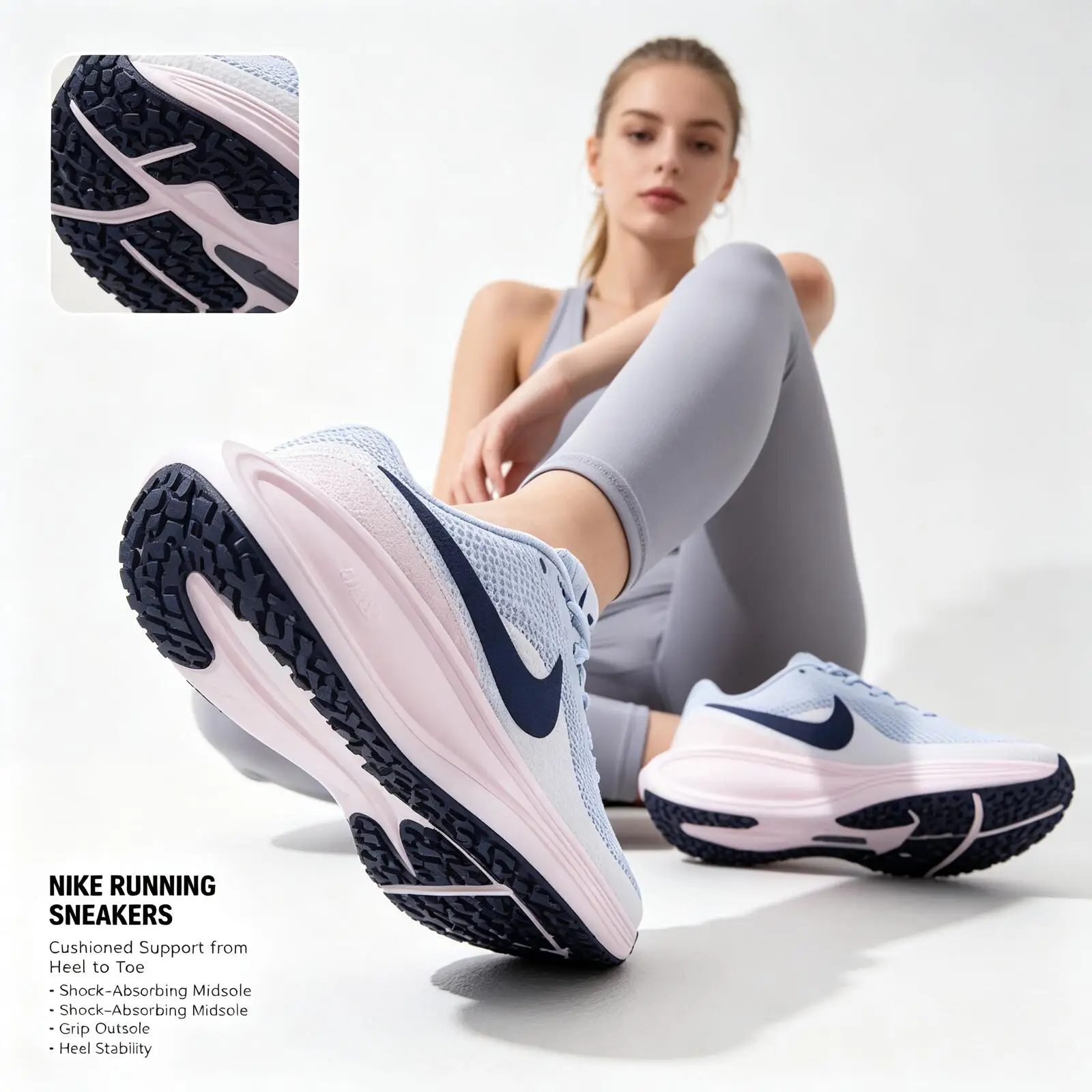 Фото Кроссовки Nike 2026: Новые Оригинальные Женские Беговые Кроссовки Бело-Сине-Розовые с Дышащей Сеткой, Амортизирующей Промежуточной Подошвой и Прочной Нескользящей Подошвой №4