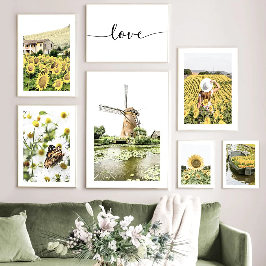 Sunflower Girl Pinwheel Butterfly Quotes Wall Art Canvas Painting Nordic Posters And Prints Pictures For Living Room Decor |