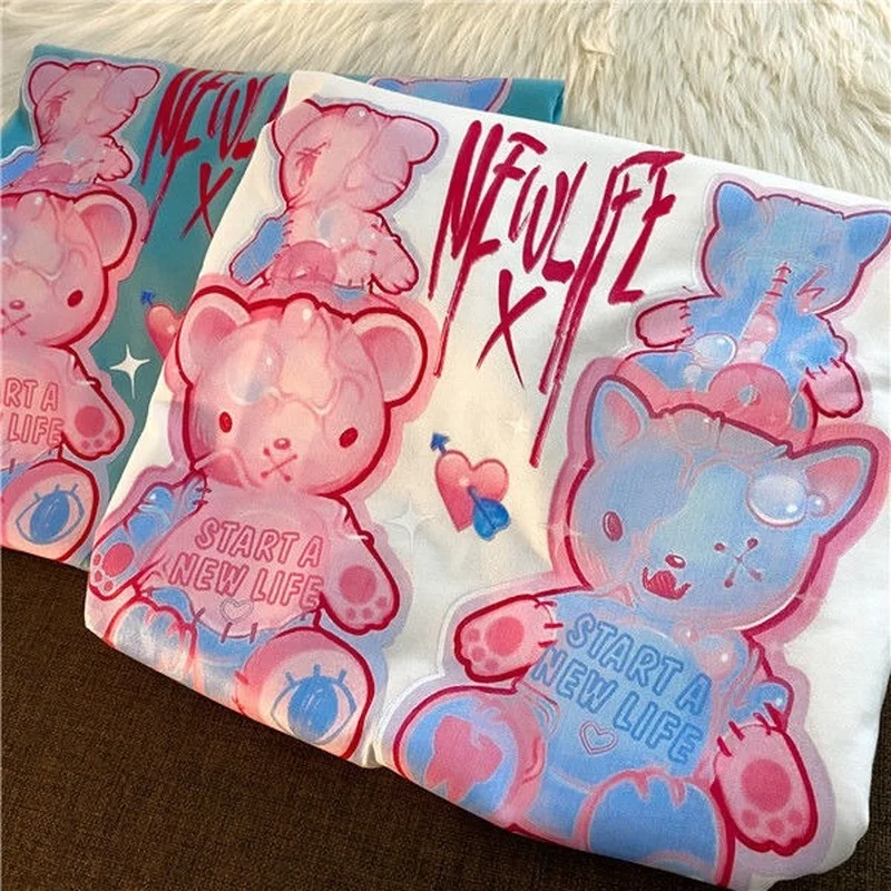 

Fashion Design Bear Graphic Tee Shirts for Women Y2k Aesthetic Streetwear Loose Casual Short-sleeved T Shirt Women Harajuku