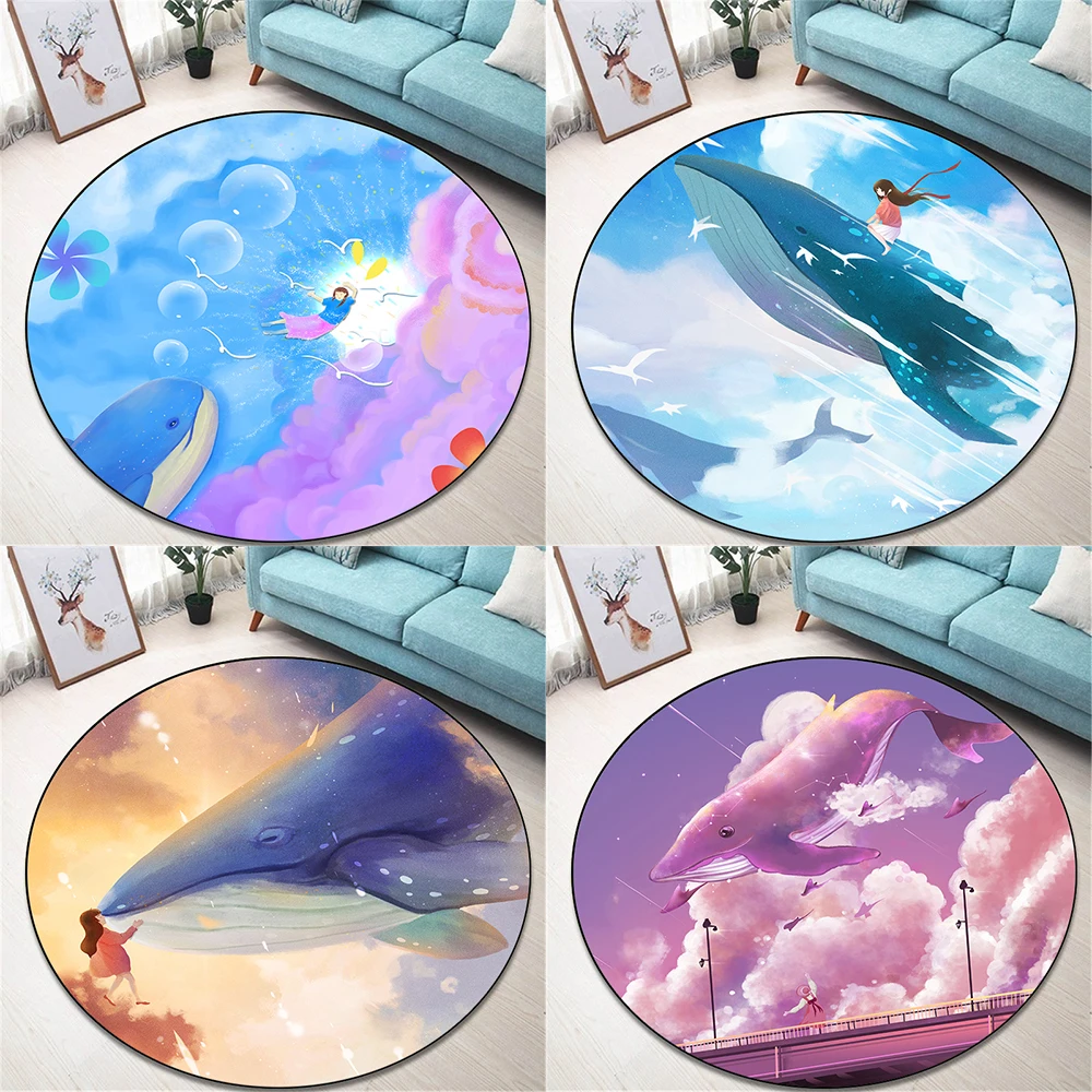 

Customizable Cute Rug Kids Room Decor Area Rug Door Mat Bath Mat Whale and Girl Round Rug Floor Mat Living Room Rug