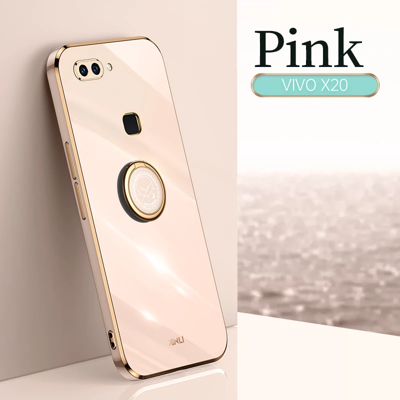 Plating Square Ring Holder Silicone Phone Case On For Vivo X20 x20 20x phone case Luxury Stand Cover