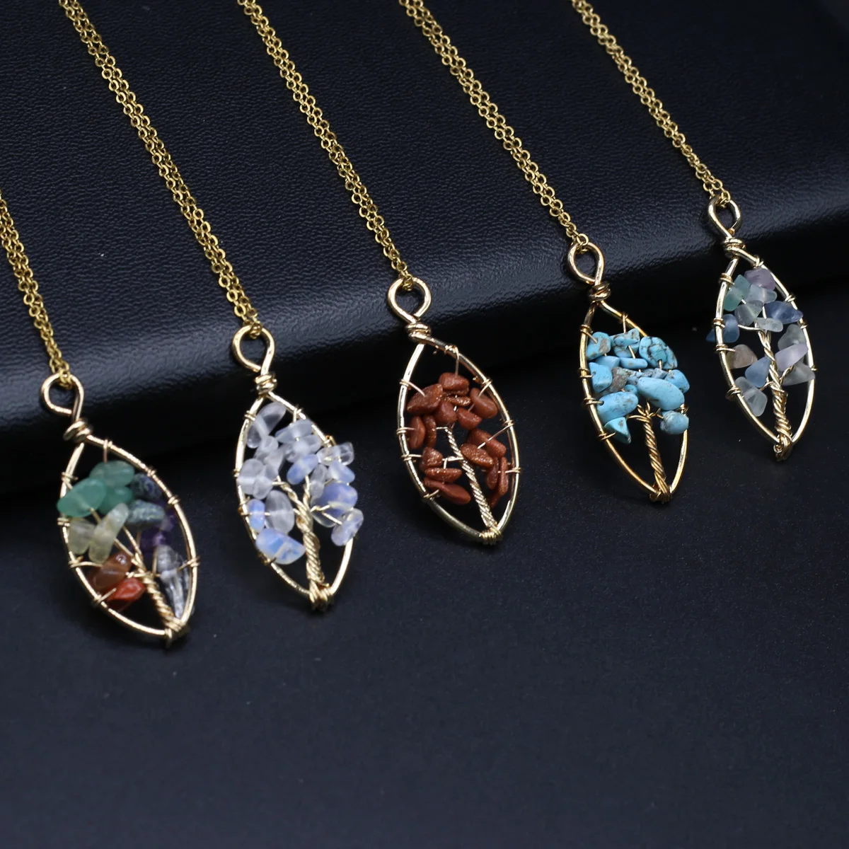 

Tree Of Life Link Chains Gemstone Gravel Winding Crystals Charms Necklaces Natural Stone Pendant Necklace For Women Jewelry