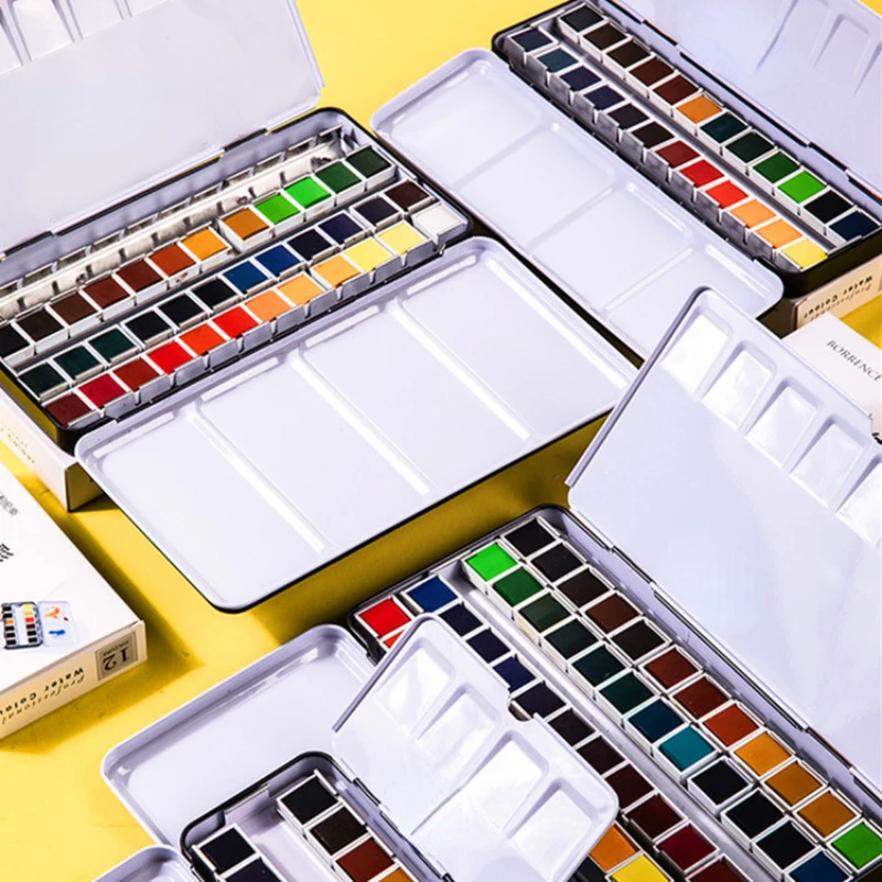 Ceny 12-kolor Stałe Skoncentrowany Pigment Akwarela żelazne Pudełko Uczeń Ręcznie Malowany Obrazek Na świeżym Powietrzu Szkic Dostaw Projekt Klamry Przenośny