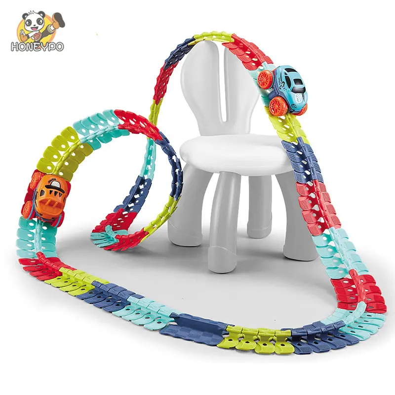 Rechargeable Kids Track Cars For Boy Flexible Track with LED Light-Up Race Car Set Anti-gravity Assembled Track Car Gift for Kid