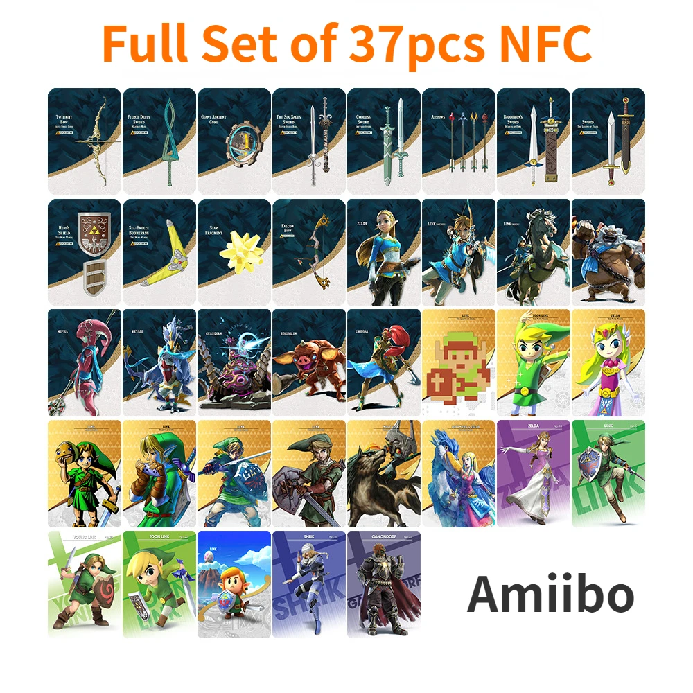 

Full Set of 37 Pieces Switch Amiibo The Legend of Zelda Breath of The Wild Calamity Apocalypse Linkage NFC Card BIG MINI