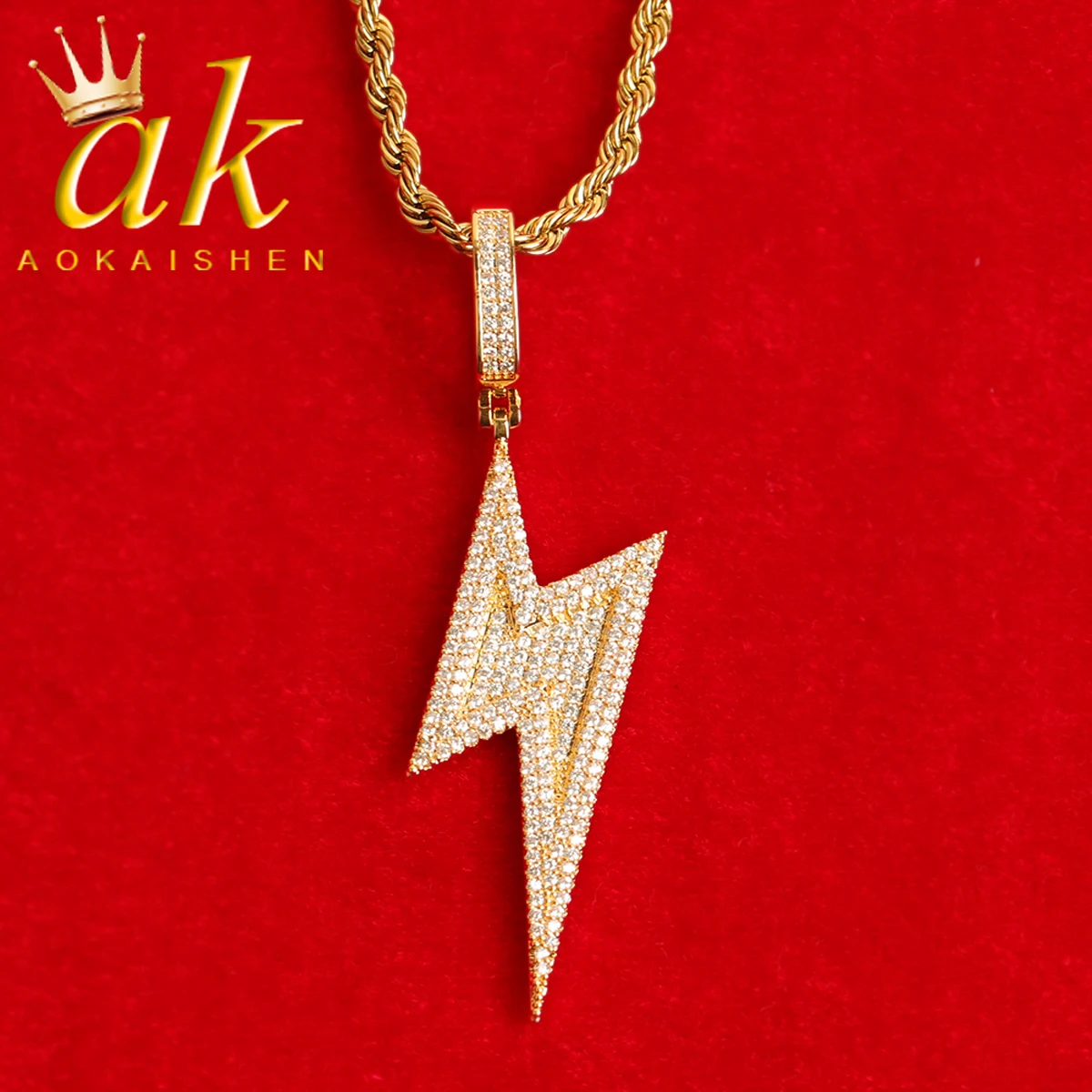 

Ожерелье Aokaishen с подвеской в виде молнии и болта, мужское ожерелье с настоящим золотым покрытием, украшения в стиле хип-хоп