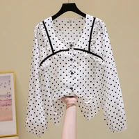 size 4xl women shirt blouse 2022 spring age reducing all match fungus stitching polka dot shirt female fashion loose chiffon top