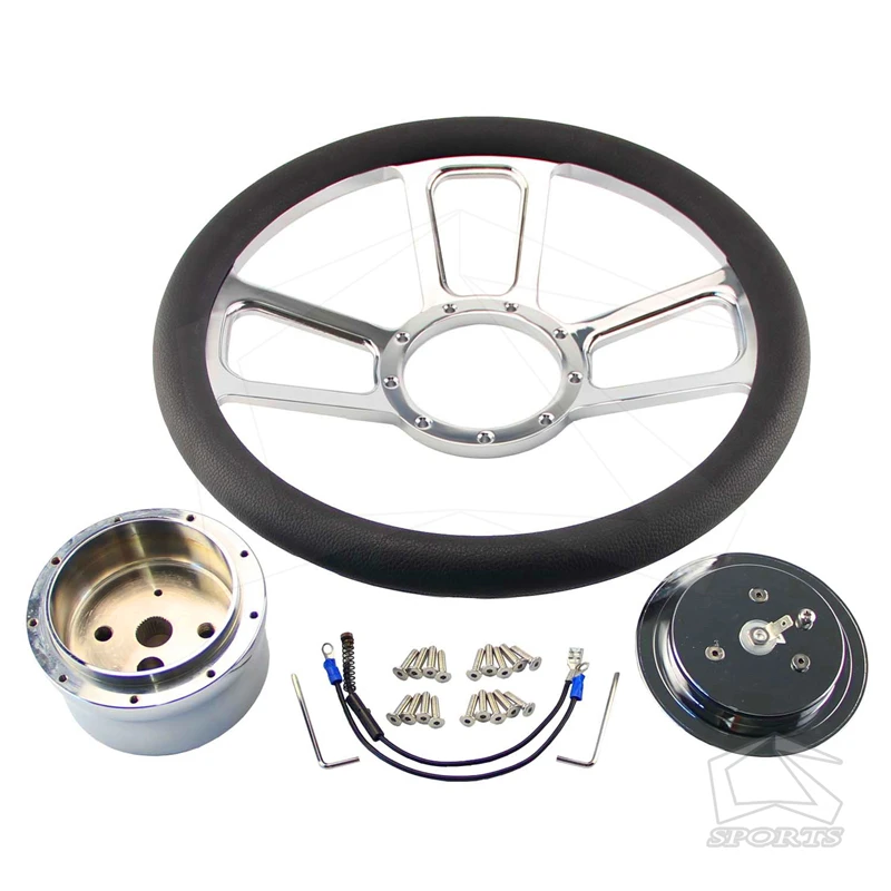 

Наполовину обертывающееся хромированное рулевое колесо из ПВХ с 9 болтами, 14 дюймов + кнопка из рога и адаптер, подходит для Chevy G M 69-94 Aaftermarket