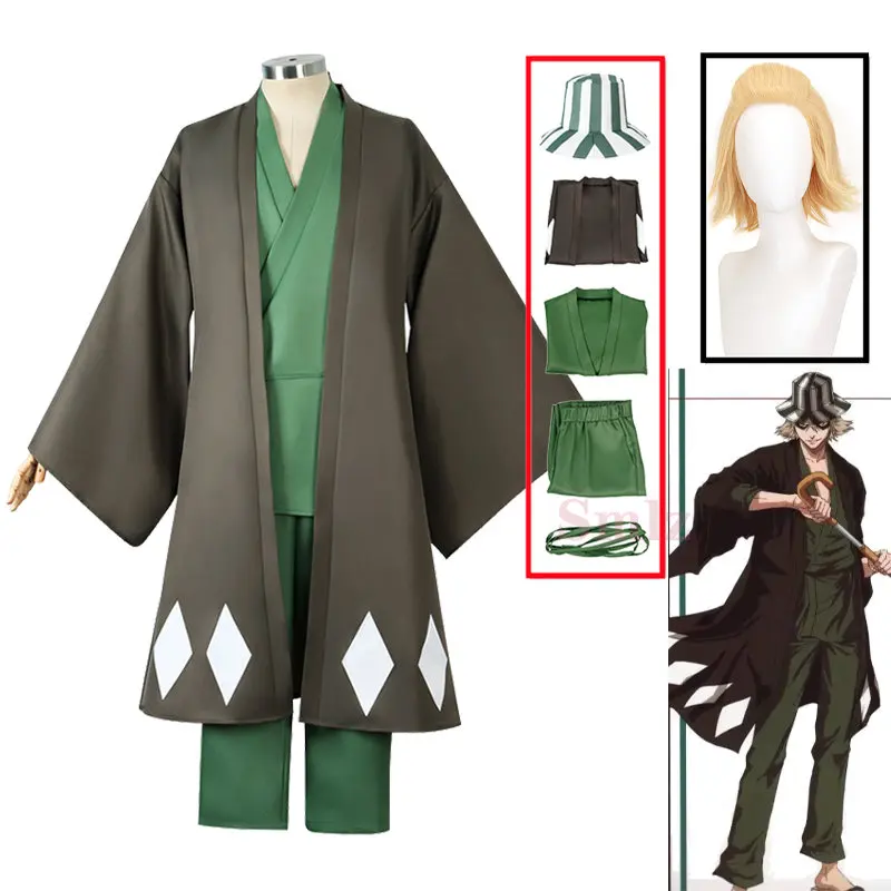 

Urahara Kisuke Cospaly Anime Bleach Cosplay Costume Aldult Grey Kimono Pants Hat Outfits Halloween Carnival Party Costume