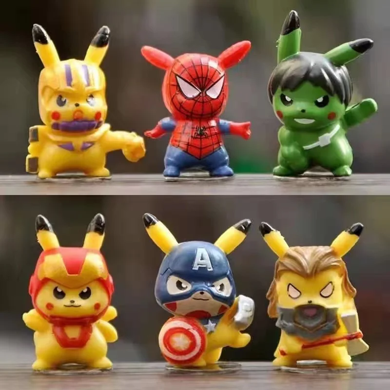 

6PCS Anime Pokemon Superhero Figures Pikachu Kawaii Doll Ornaments Figures Decoration Birthday Gift Collection Gifts
