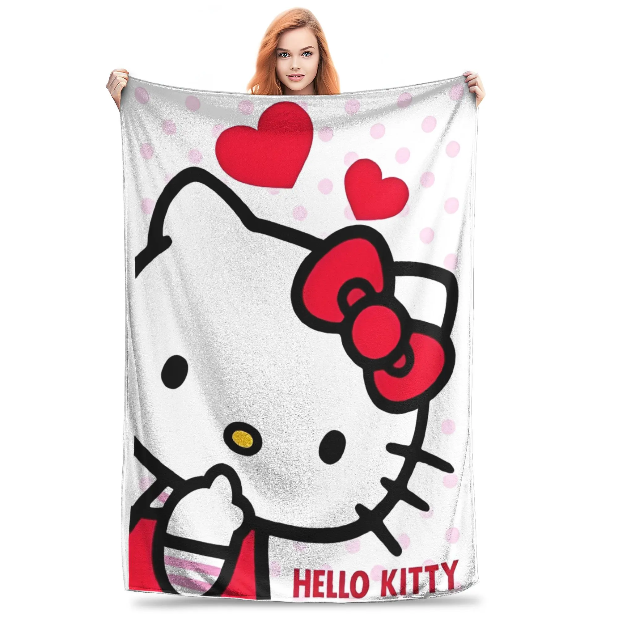 Hello Kitty Graphic Fleece Throw Blankets Cute Cartoon for Bed Bedroom Soft Quilt