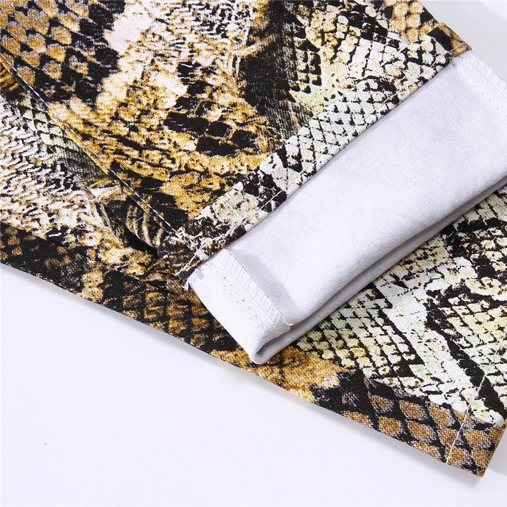 High Quality 2022 Fashion Male Nightclub Men Snake Skin Hip Hop Straight Jeans Pants Men's Clothing Panelled Long Trousers