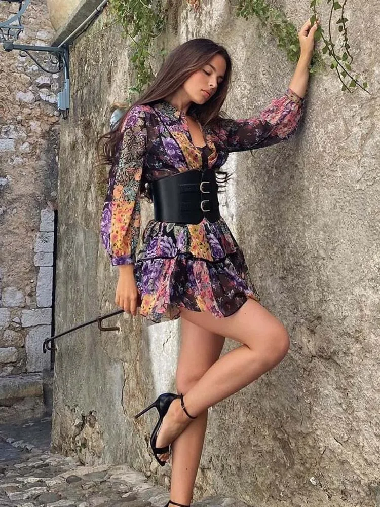 

KLKXMYT Платье с принтом TRAF женские плиссированные короткие платья для женщин 2022 платье-рубашка с длинным рукавом женские осенние вечерние пла...