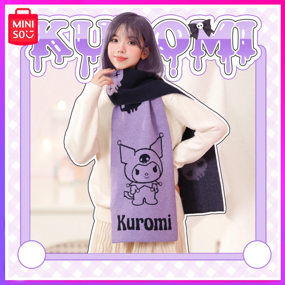 

Miniso 2023 Kulomi Scarf for Girls Winter Purple All-Match Wool Knit Warm Bib Couple Cute Thickened Sanrio Christmas Surprise