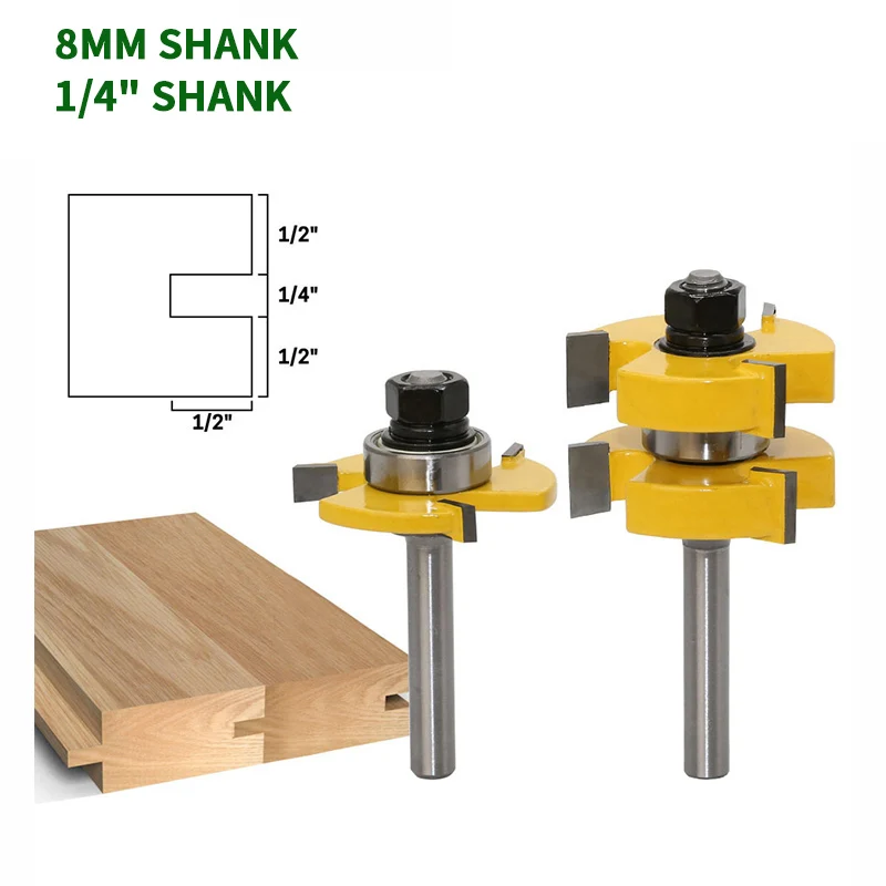 

2PC/Set 8MM 1/4" 6.35MM Shank Milling Cutter Wood Carving Tongue Groove Joint Router Bit T Slot Assemble Milling Cutter for Wood