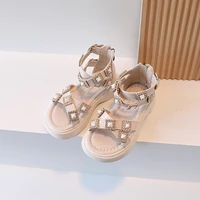 exquisite princess roman shoes 2022 kids fashion beige versatile summer new open toe children rhinestone back zip girls sandals
