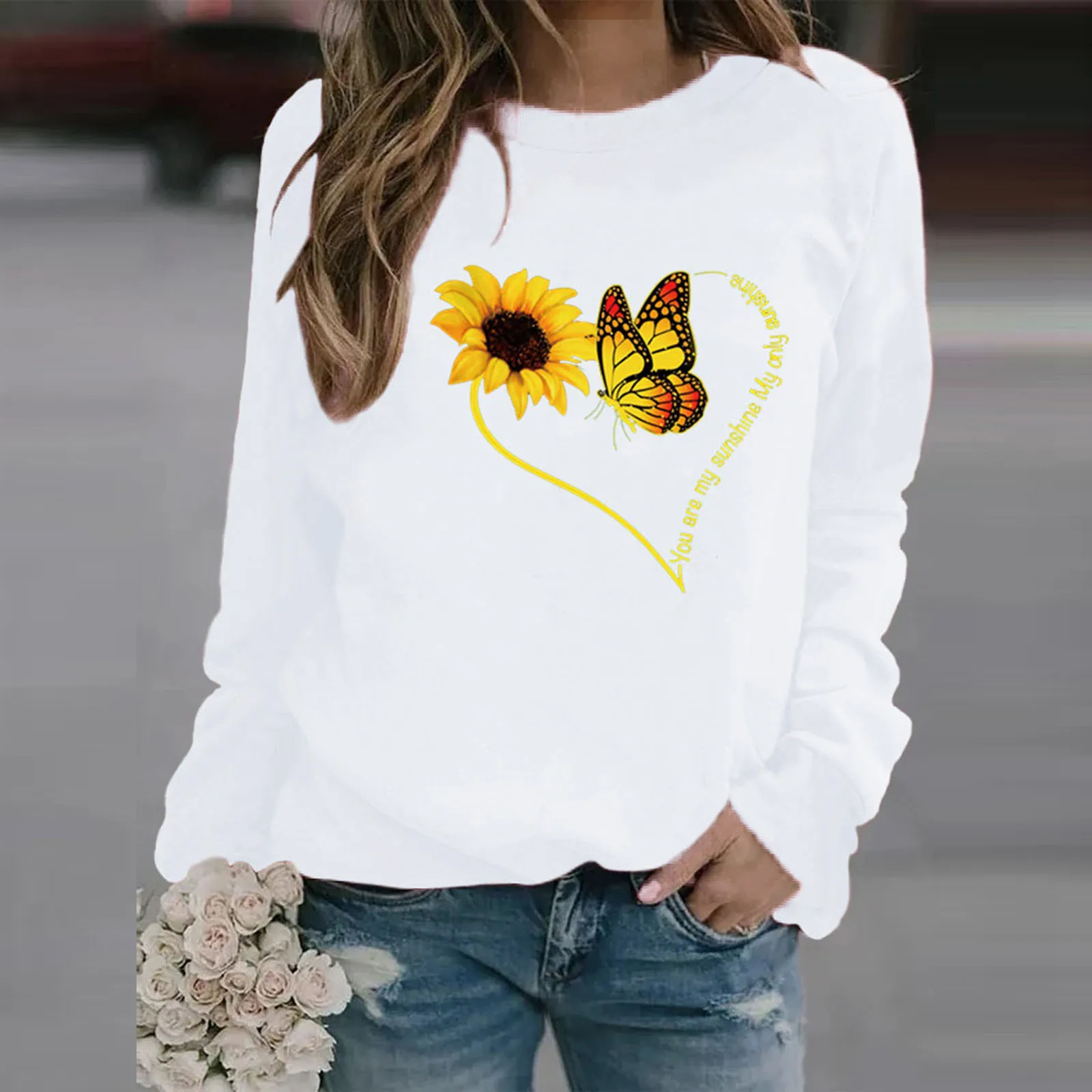 

Long Sleeve Womens Hoodies Vantage Ladies Print Tops Blouse Solid Color Sweater White Sweatshirts Harajuku Hooded Pullovers