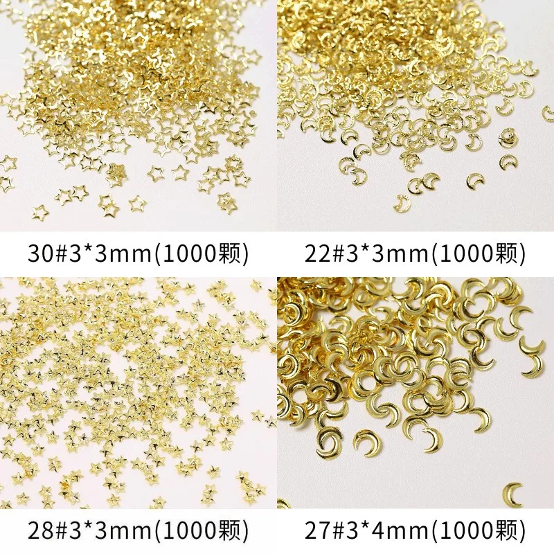 

50pcs Multi Shapes Nail Art Luxury Charms Jewelry Hollow Metal Star Moon Frame Nail Decorations Gold Rivet Accessories Nails DIY