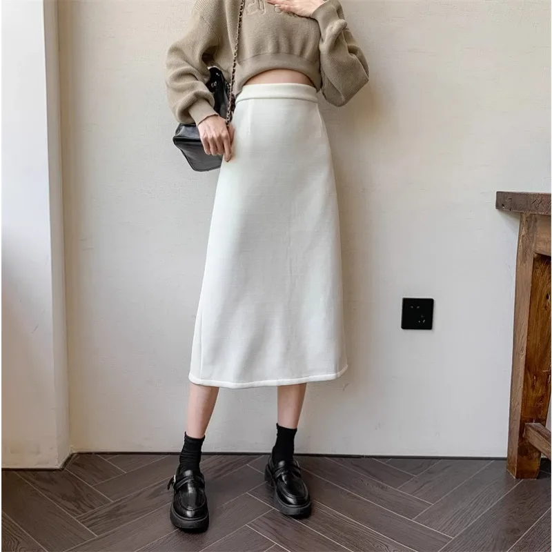 

Утолщенные шикарные юбки для женщин, юбка А-силуэта, Женские повседневные длинные юбки, женские однотонные универсальные корейские модные прямые поставки